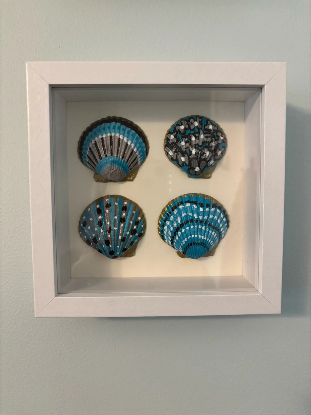 Hand crafted Framed Blue Shell Shadow Box Wall Art